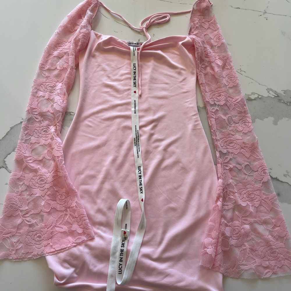 Lucy in the Sky Pink Lace Sleeve Mini Dress